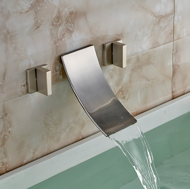 Morelia Double Handled Brushed Nickel Wall Mounted Bathtub Faucet